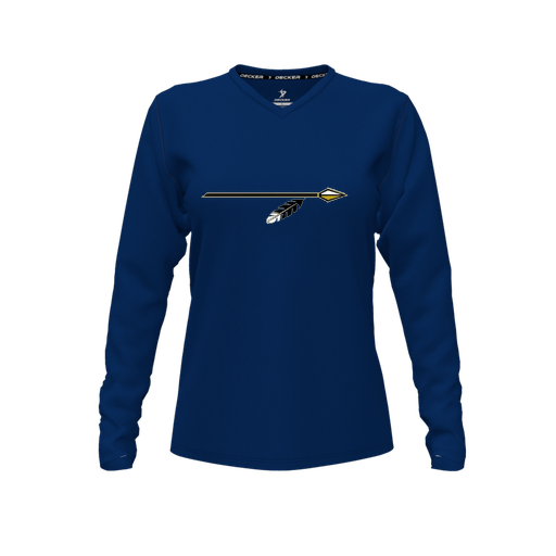 [CUS-DFW-TEES-CMF-VNK-LSL-NVY-FYXS-LOGO2] Decker Comfort T-Shirt (Female Youth XS, Navy, V Neck, Logo 2, Long Sleeve)