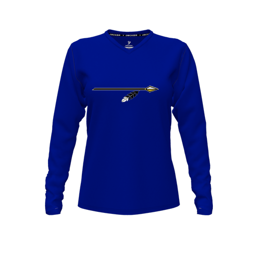 [CUS-DFW-TEES-CMF-VNK-LSL-RYL-FYXS-LOGO2] Decker Comfort T-Shirt (Female Youth XS, Royal, V Neck, Logo 2, Long Sleeve)