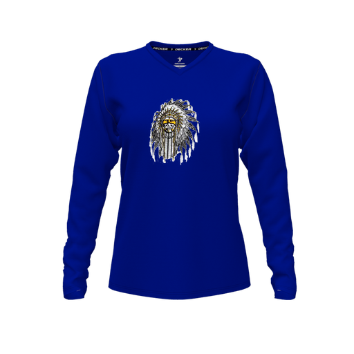 [CUS-DFW-TEES-CMF-VNK-LSL-RYL-FYXS-LOGO3] Decker Comfort T-Shirt (Female Youth XS, Royal, V Neck, Logo 3, Long Sleeve)