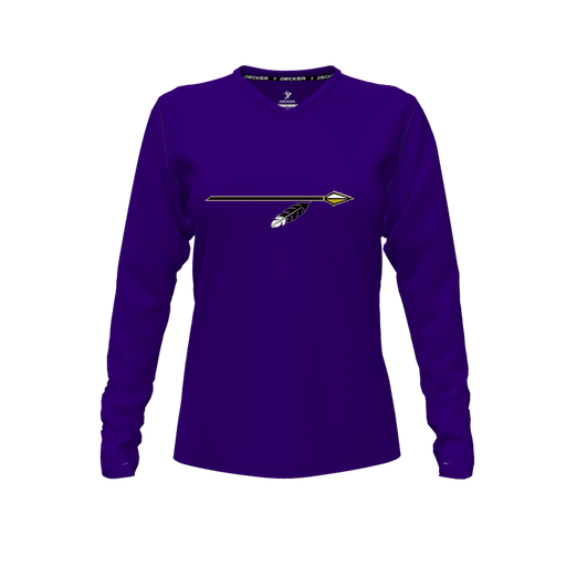 [CUS-DFW-TEES-CMF-VNK-LSL-PUR-FYXS-LOGO2] Decker Comfort T-Shirt (Female Youth XS, Purple, V Neck, Logo 2, Long Sleeve)