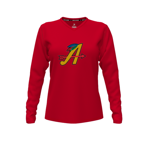 [FTLVPTRD-FYXS-LOGO1] Decker Performance T-Shirt (Female Youth XS, Red, V Neck, Logo 1, Long Sleeve)